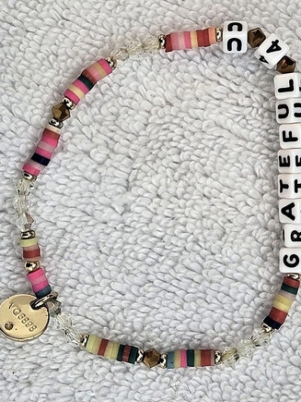little words project Grateful Beaded Stretch Bracelet Multicolor & Gold
